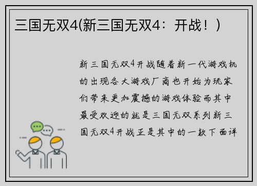 三国无双4(新三国无双4：开战！)
